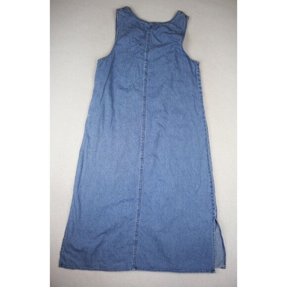 VINTAGE 90s WOMEN'S DENIM MIDI AMERICAN FLAG PRINT JUMPER DRESS - SIZE PM - Picture 6 of 6